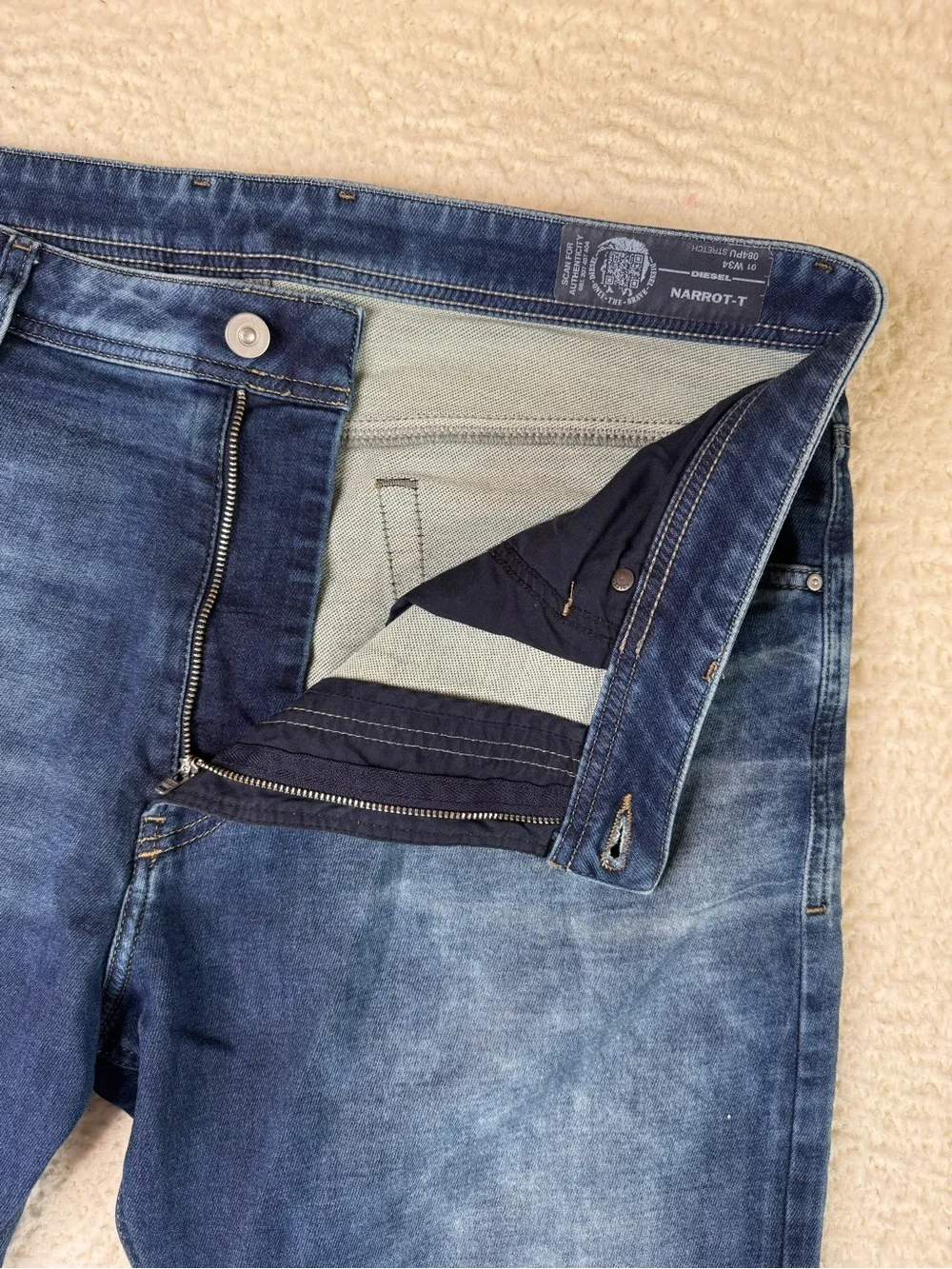 Diesel Narrot T Zip Fly Stretch Distressed Jeans JogJeans Men's Size 34 Italy